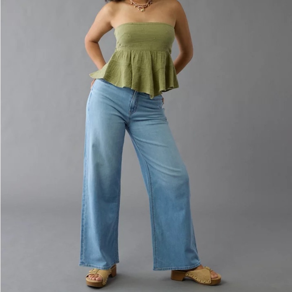 American Eagle Dreamy Drape Curvy Super High Rise Baggy Wide Leg Jeans 8 X-Long